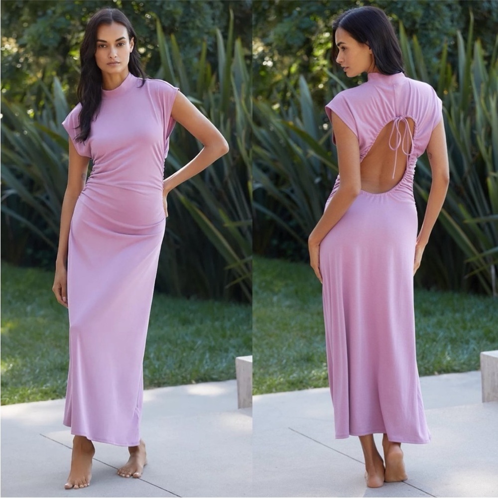 NWT! By Anthropologie Mauve Turtleneck Ruched Midi Dress - Size XL 🪝